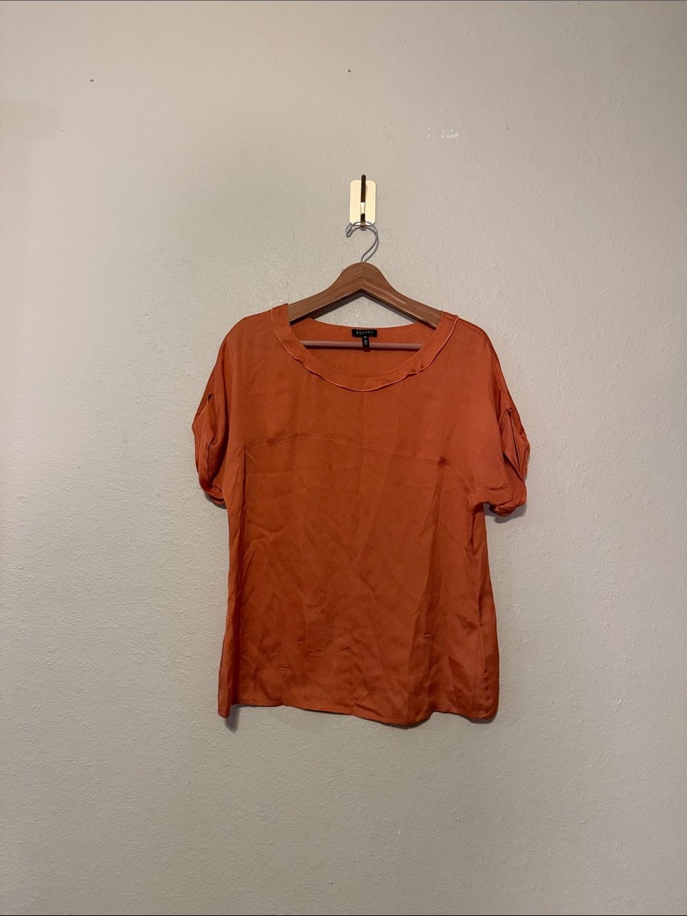 Escada Orange Silk Blouse Size 38 Size Medium